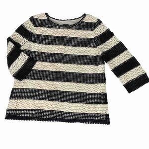 Talbots Striped Textured Lace Top Blouse 3/4 Sleeve size Medium